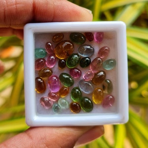 Cabochon di tormalina ovale da 500 pezzi, cabine di pietre preziose di tormalina, pietra sciolta cabochon di tormalina multicolore naturale per la creazione di gioielli. immagine 1