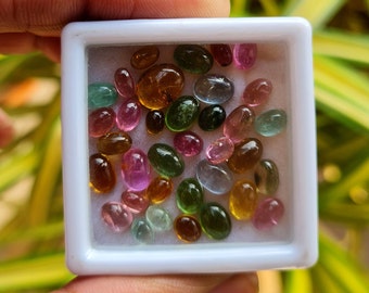 500 Pcs Oval Tourmaline Cabochon, Tourmaline Gemstone Cabs, Natural Multi Color Tourmaline Cabochon Loose Stone For Jewelry Making.