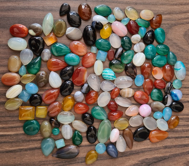 Small Size Mix Shape Agate Cabochon, Natural Agate Gemstone Cabochon Lot, Multi Color Agate Cabochon, Agate Loose Stone For Jewelry Making. image 5