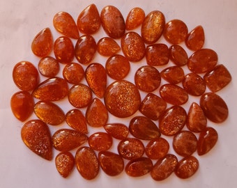 8 TO 10 Pcs 100 Carats Mix Shape Lot Of Sunstone Cabochon, Natural Sunstone Gemstone Cabochons, Glittery Sunstone Loose Stone For Jewelry.