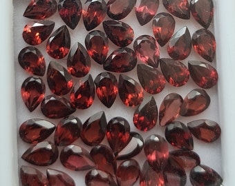 50 Pcs 6X4 MM Mozambique Garnet Cut Stone, Mozambique Garnet Faceted Stone, 25 Carats Pear Shape Red Mozambique Garnet Gemstone For Jewelry.