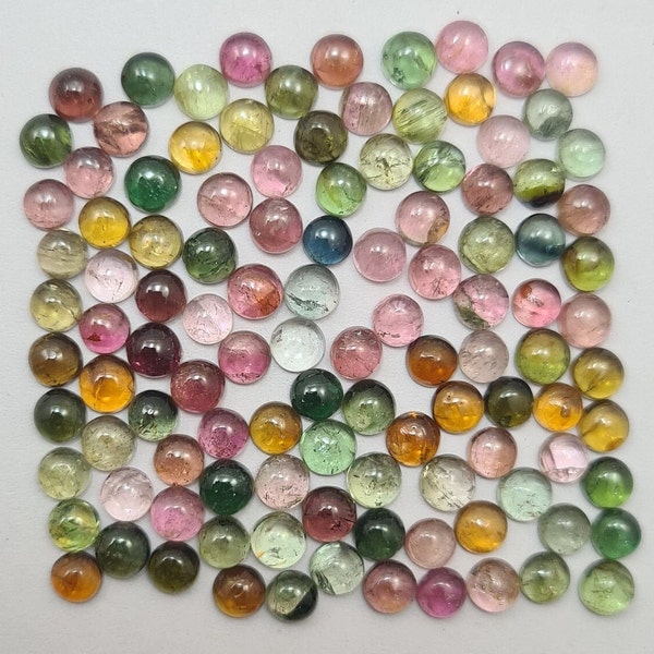 Multi-Color Tourmaline Cabochon Lot: 4.5mm Round Gemstones, 10 Carats (20 Pcs)
