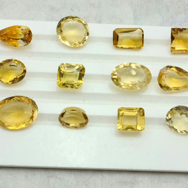 50 carats, 10 à 12 pièces de pierre de taille citrine, pierre naturelle à facettes citrine, mélange de pierres précieuses citrine, pierre non sertie citrine pour la fabrication de bijoux.