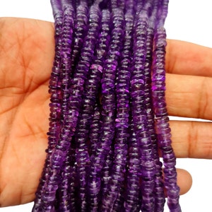 African Amethyst Heishi Beads, Natural Amethyst Tyre Beads, 16 Inches Amethyst Beads, Top Quality Amethyst Gemstone Smooth Heishi Beads.