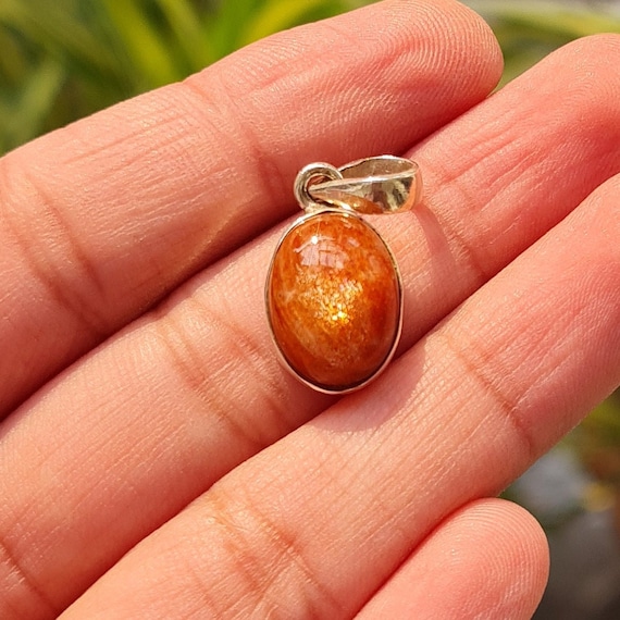 Amazing Fire Sunstone Necklace 925 Sterling Silver Natural