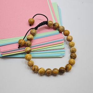 Picture Jasper Bracelet, Jasper Handmade Gemstone Bracelet, Natural Picture Jasper Crystals Beads Bracelet, Men/Women Stretchy Bracelet.