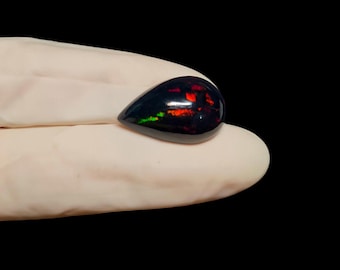 Ethiopian Black Opal Cabochon, Pear Shape, 8.0 Ct (12X20 MM)