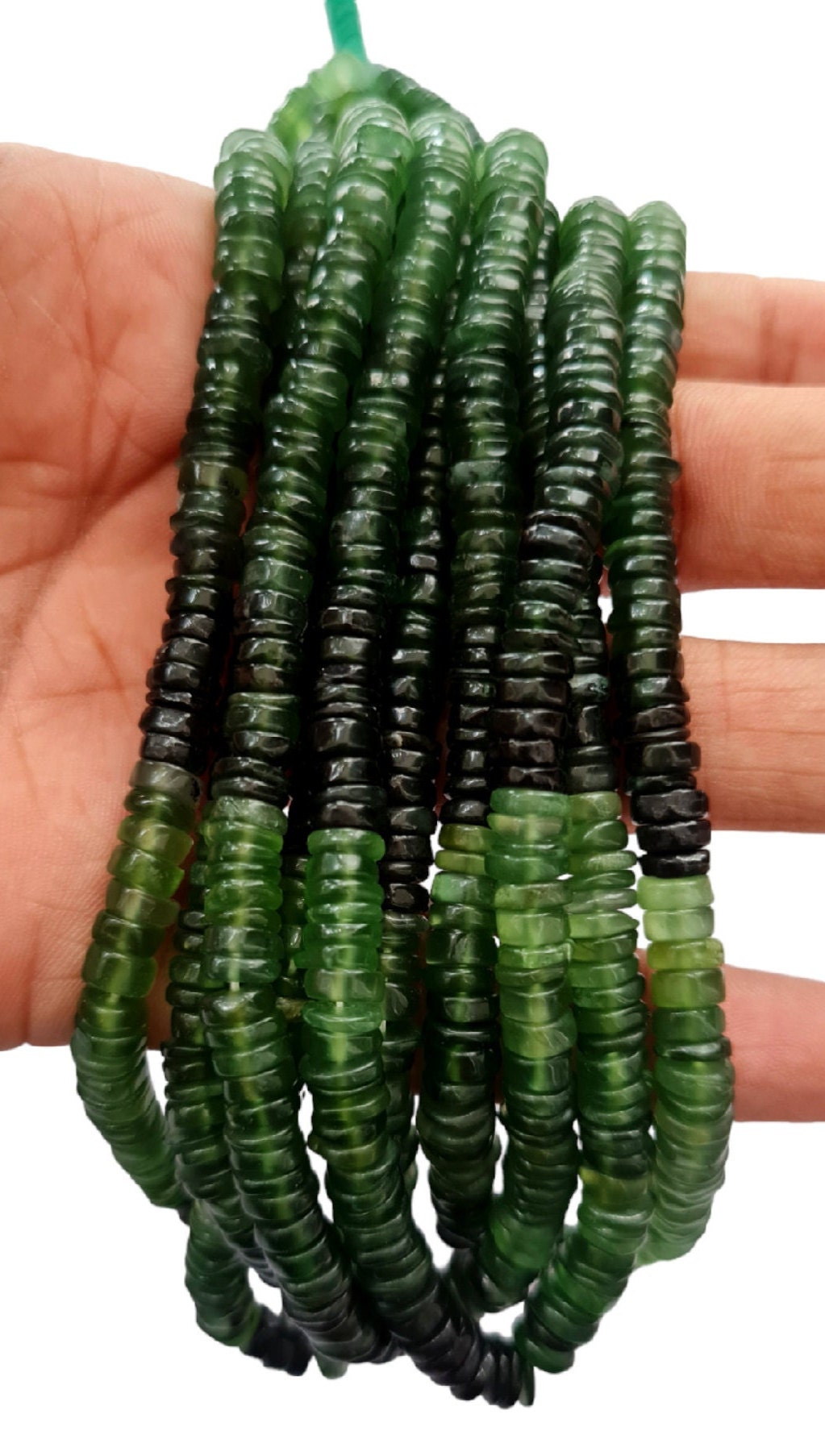 Natural green serpentine handmade floral leaf beads (G1726)