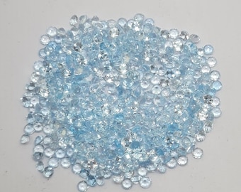 Gema de topázio azul celeste AAA, lapidação facetada redonda de 1,5 mm.