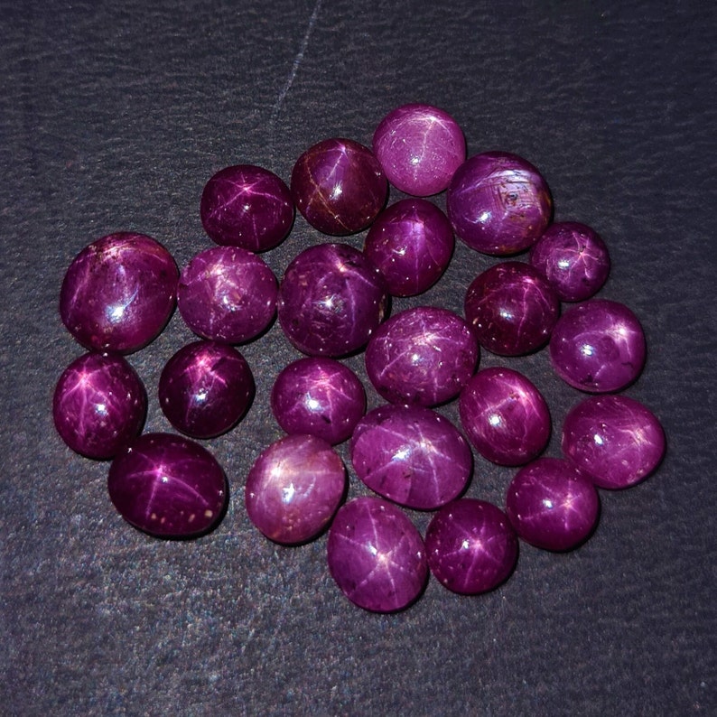 50 Cts 13 To 15 Pcs Ruby Star Cabochon, Natural Star Ruby Gemstone, 6 Ray Star Ruby Cabochon, Ruby Star Loose Stone For Jewelry Making. image 3