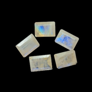 5 Pieces 10X14 MM Moonstone Cut Stone Rainbow Moonstone Faceted Gemstone Natural Rainbow Moonstone Baguette Loose Stone Jewelry Marking.