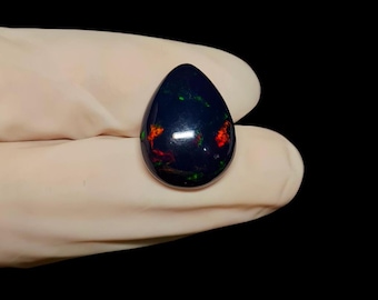 Ethiopian Black Opal Cabochon, Pear Shape (13x17 MM, 7.7 Ct)