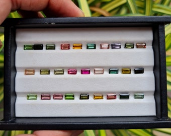 20 Pcs 3x6 MM Baguette Tourmaline Cut Stone, Natural Multi Color Tourmaline Gemstone, Faceted Tourmaline Loose Stone For Jewelry Making.