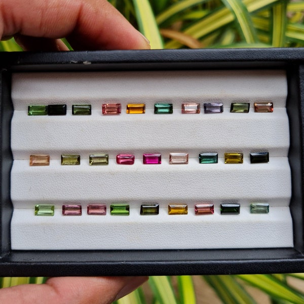 20 pierres de tourmaline taille baguette, 3 x 6 mm, tourmaline naturelle multicolore, pierre de tourmaline à facettes pour la fabrication de bijoux.