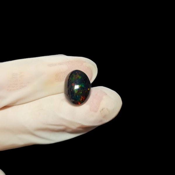 15X11 MM Oval Black Opal Cabochon, Natural Ethiopian Opal Cabochon, Rainbow Fire Opal Cabochon Black Opal Loose Stone.
