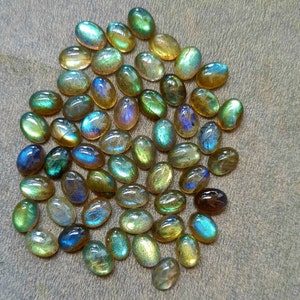 50 Pcs 6x8 MM Labradorite Cabochon Multi Color Labradorite Cabochon Lot, Oval Labradorite Cabochon, Calibrated Labradorite Cabs Stone.