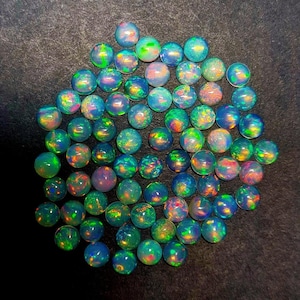 5 MM Round 50 Pcs Opal Cabochon, Natural Ethiopian Opal Cabochon, Multi Fire Opal Gemstone, AAA Quality Opal Cabs Lot For Jewelry Making.