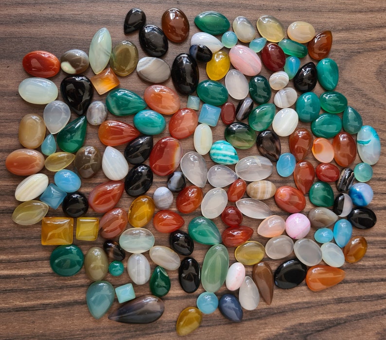 Small Size Mix Shape Agate Cabochon, Natural Agate Gemstone Cabochon Lot, Multi Color Agate Cabochon, Agate Loose Stone For Jewelry Making. image 1