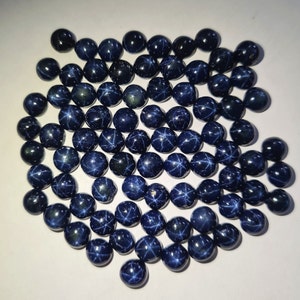 6 MM Round 10 Pcs Blue Sapphire Star Cabochon, 6 Ray Star Blue Sapphire Gemstone, Sapphire Star Cabochon, Natural Blue Sapphire Loose Stone.