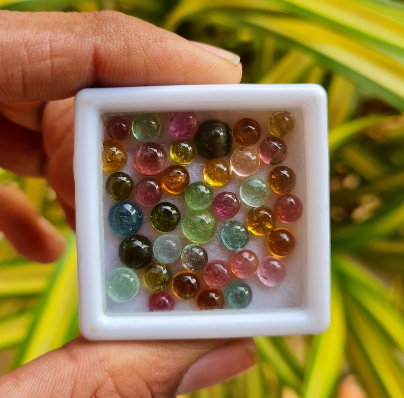 100 Pcs Round Tourmaline Cabochon, Natural Multi Color Tourmaline Cabochon,4 To 7 MM Round Tourmaline Loose Stone Lot For Jewelry Making. image 4