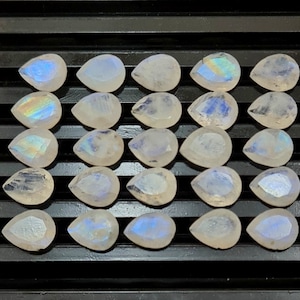 10 Pieces 8X10 MM Moonstone Cut Stone, Rainbow Moonstone Faceted Gemstone, Natural Rainbow Moonstone Pear Loose Stone For Jewelry Making.