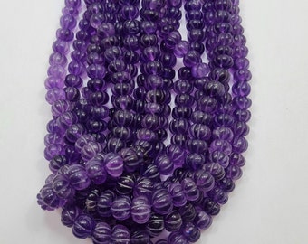 Amethyst Melon Beads, Natural Amethyst  Beads 16 Inches 9 To 10 MM Melon Amethyst  Gemstone Beads Top Quality Amethyst  Beads