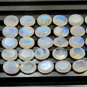 10 Pieces 9X11 MM Moonstone Cut Stone, Rainbow Moonstone Faceted Gemstone, Natural Rainbow Moonstone Oval Loose Stone For Jewelry Making.