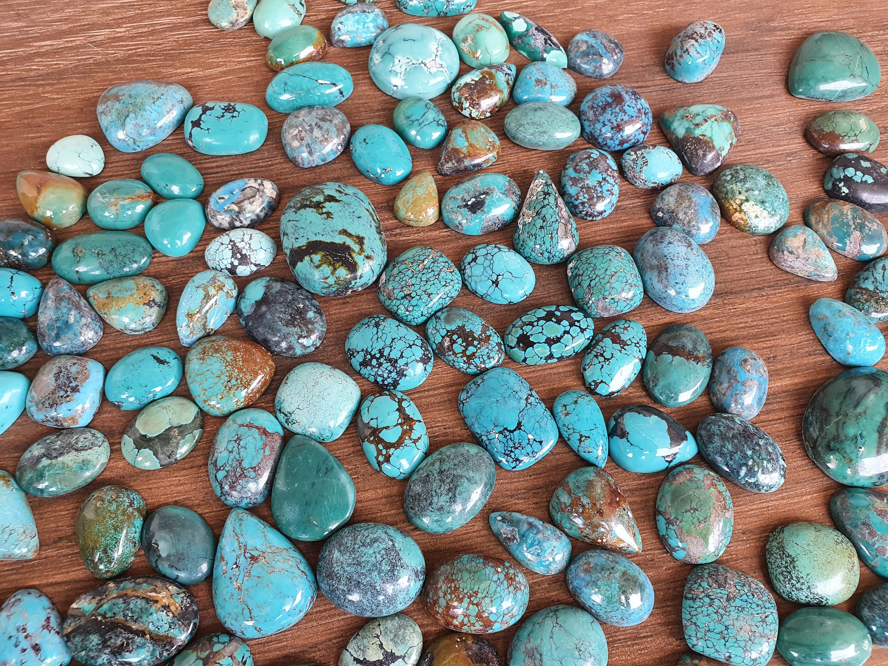27mm Tibetan Turquoise freeform cushion cabochon green blue