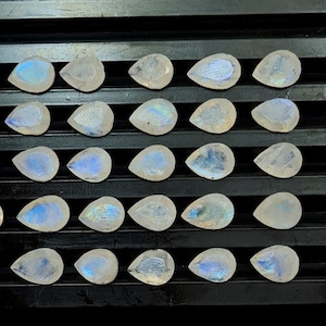 25 Pieces 6X8 MM Moonstone Cut Stone, Rainbow Moonstone Faceted Gemstone, Natural Rainbow Moonstone Pear Loose Stone For Jewelry Making.