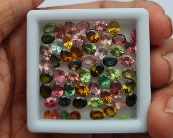 500 Pcs Oval Tourmaline Cut Stone, Tourmaline Gemstone Cut Stone, Natural Multi Color Faceted Tourmaline Loose Stone Lot For Jewelry Making.