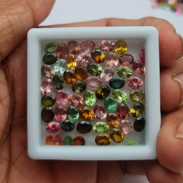500 pierres de tourmaline ovales, pierres de tourmaline taillées, lot de pierres de tourmaline naturelles à facettes multicolores pour la fabrication de bijoux.