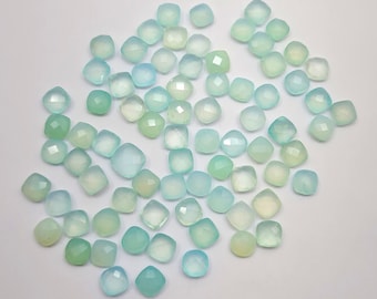 24 Aqua Chalcedony Stones, 8mm Cushion Cut, AAA Quality