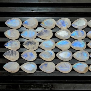 10 Pieces 8X12 MM Moonstone Cut Stone, Rainbow Moonstone Faceted Gemstone, Natural Rainbow Moonstone Pear Loose Stone For Jewelry Making.