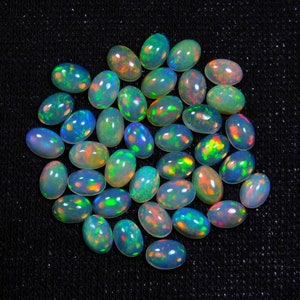 6*8 MM 12 Pcs Opal Cabochon, AAA Quality Natural Opal Cabochon, Multi Fire Ethiopian Opal Gemstone, Calibrated Opal Loose Stone For Jewelry.