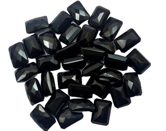 14 piezas de piedra de corte de ónix negro de 10x14 MM, piedra preciosa facetada de ónix negro de corte a cuadros, lote de piedra suelta octágono de ónix negro natural para la fabricación de joyas