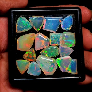 10 Pcs AAA Multi Fire Opal Cut Stone, Natural Ethiopian Opal Faceted Gemstones, 8-16 MM Mix Shape Opal Faceted Stones, Rainbow Fire Opal..
