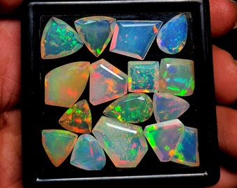 10 pcs AAA Multi Fire Opal Cut Stone, Pierres précieuses à facettes d’opale éthiopienne naturelle, 8-16 MM Mélange Opale Opale Facettes, Rainbow Fire Opal ..