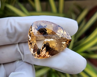 Golden Imperial Topaz Gemstone, Faceted Triangular Loose Stone (73.5 Cts)