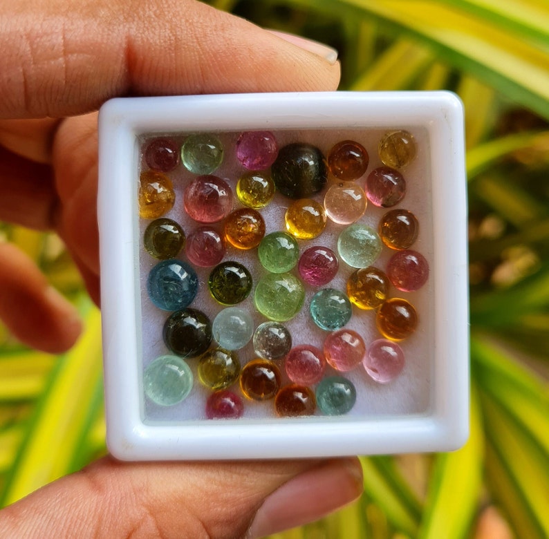 100 Pcs Round Tourmaline Cabochon, Natural Multi Color Tourmaline Cabochon,4 To 7 MM Round Tourmaline Loose Stone Lot For Jewelry Making. image 3