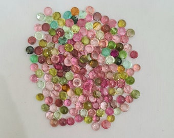 140 Pcs Natural Tourmaline Cabochons, 3 MM Round Loose Gemstones