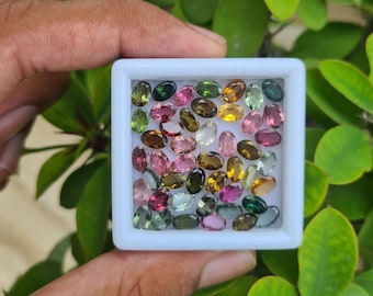 25 Faceted Natural Tourmaline Gemstones, Multi Color, 6X4 MM, 11 Carat