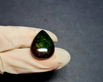 Ethiopian Black Opal Cabochon, Pear Cut Gemstone (21x14 MM)