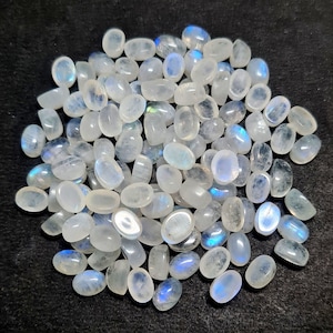 5x7 MM Oval 25 Pcs Moonstone Cabochons, Rainbow Moonstone Cabochon, Wholesale Moonstone Gemstone Cabochon, Blue Moonstone Loose Stone Lot.
