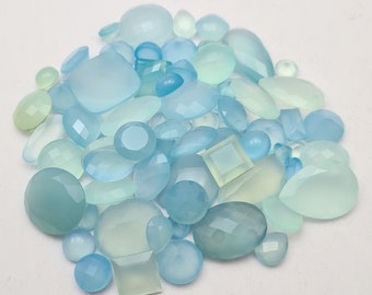 Faceted Blue Chalcedony Gemstone Lot, AAA Quality, 100 Carats