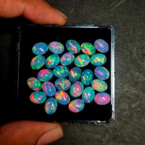 25 Pcs 6*8 MM AAA Quality Opal Cabochon, Oval Shape Opal Cabochon, Natural Ethiopian Opal Multi Fire Opal Cabochon, Loose Opal Cabochon Lot.