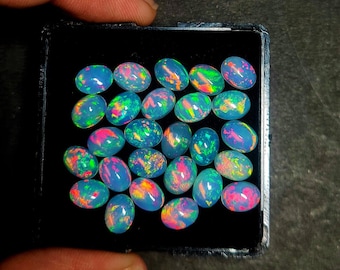 25 Pcs 6*8 MM AAA Quality Opal Cabochon, Oval Shape Opal Cabochon, Natural Ethiopian Opal Multi Fire Opal Cabochon, Loose Opal Cabochon Lot.