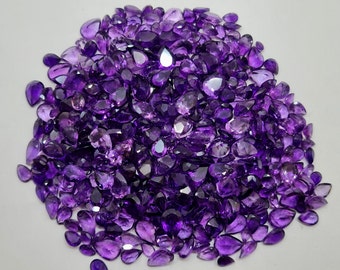 100 Pcs Pear African Amethyst Cut Stone, 6x4 MM To 7x10 MM Pear Faceted Amethyst Gemstone, Natural African Amethyst Loose Stone Lot.