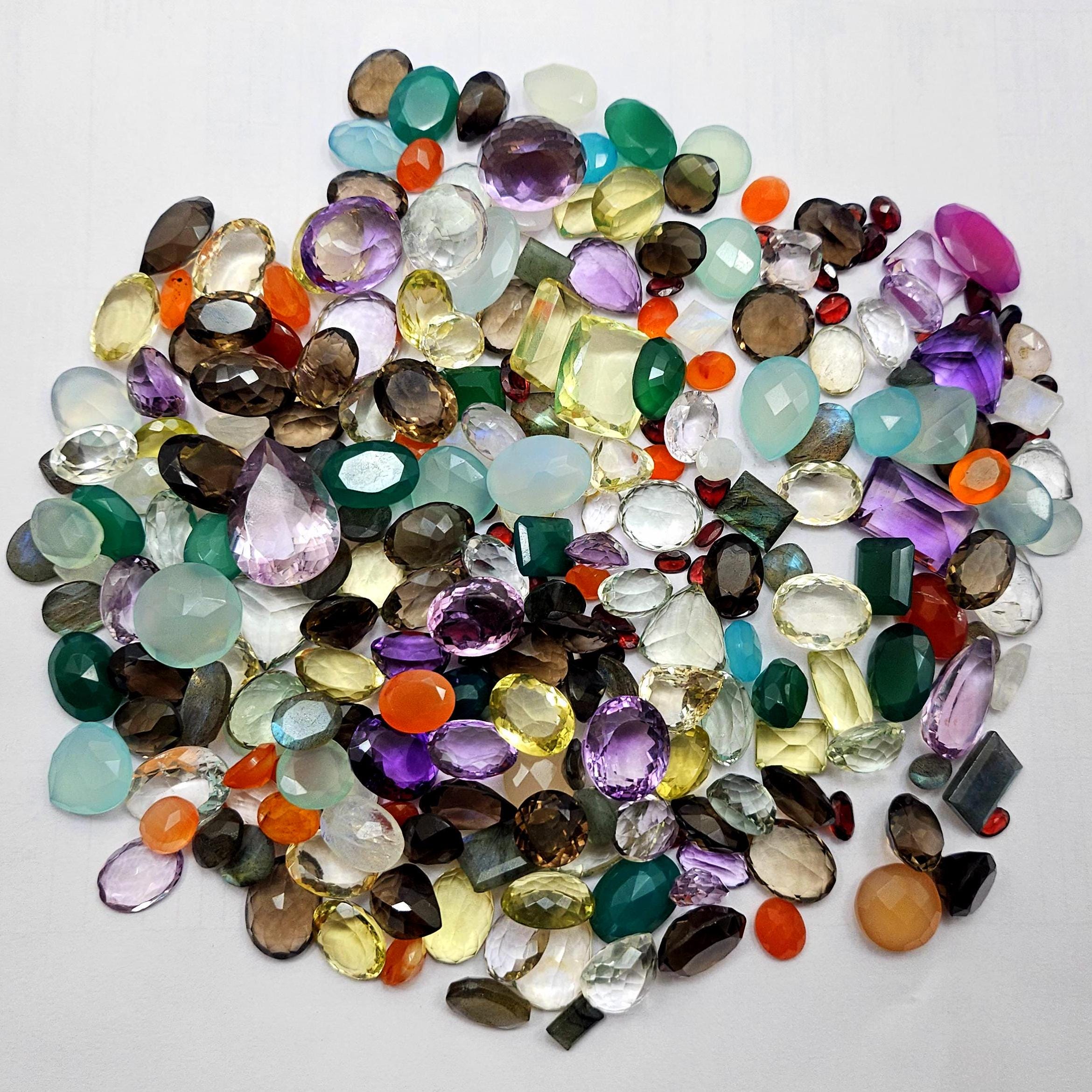 Lotto 100 Carati Pietre Preziose Naturali Miste Sfaccettate - Mix Colori E Forme