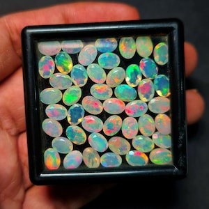 AAA Opal Cut Stone, Oval Calibrated Size 5*4 MM To 7*9 MM Opal Gemstone, Natural Ethiopian Opal Rainbow Fire Opal Faceted Loose Stone Lot.