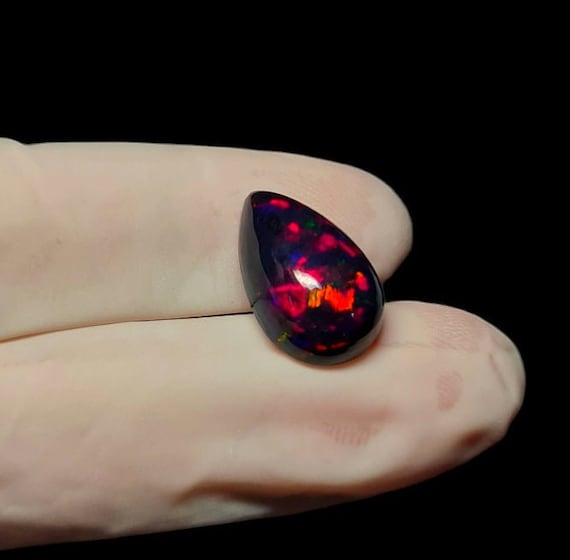 Pear Black Opal Cabochon, Natural Ethiopian Opal (16.5X10 MM)